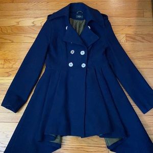 Navy Pleated Peacoat